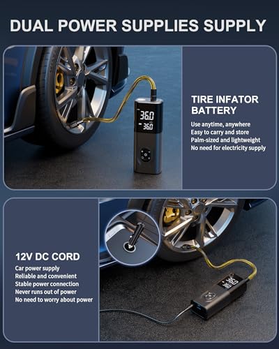 Tire Inflator Portable Air Compressor, 180PSI Air Compressor for Car, 6X Faster Air Pump with Digital Pressure Gauge, Tire Pump with Dual Mode Inflation for Car, Motorcycle, Bike and Ball