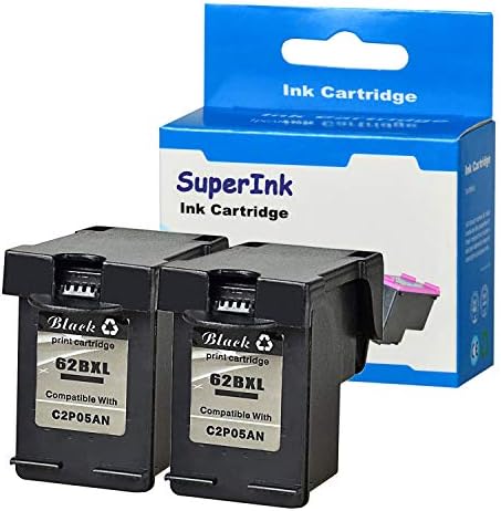 SuperInk 2 Pack Compatible for HP 62XL 62 XL Black High Yield Ink Cartridge (C2P05AN) Use in Envy 5540 5541 5542 5548 5660 5665 7640 7643 7644 7645;Officejet 200 250 258 5740 5741 5746 8040 Printer