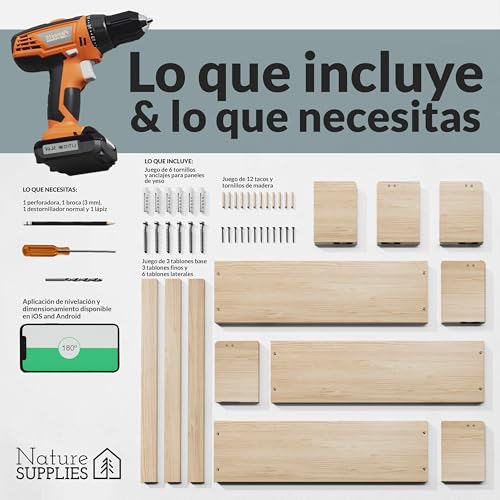 NATURE SUPPLIES Set of 3, Floating Book Shelves for Nursery in Natural Wood, 23.1" Floating Book Shelves, Wall Book Shelf for Nursery Decor