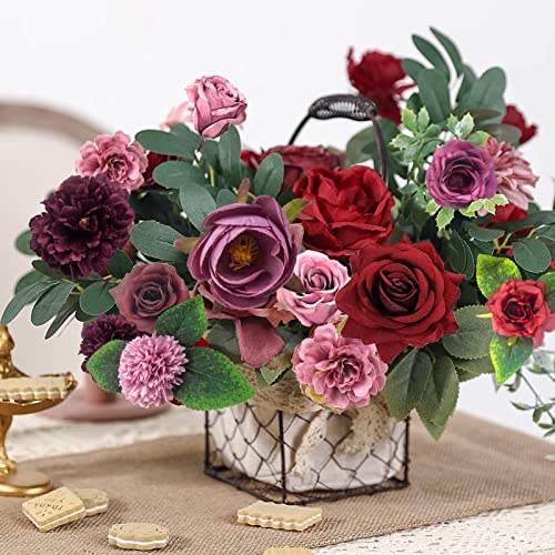 Artificial Flowers Rose Flowers Combo Set Multi Use Fake Flowers Combo for DIY Centerpieces Arrangements Wedding Bridal Bouquet Table Chair Decor Candle Holder Cake Decor Flower Strips Home Decor