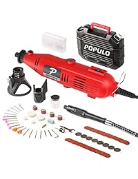 Populo Kit de herramientas giratorias de alto rendimiento con 107 accesorios, 3 accesorios, velocidad variable, eje flexible y coletero universal para abrasivo, pulido, corte, grabado, perforación y manualidades DIY Proyecto