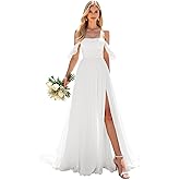 yinyyinhs Lace Appliques Wedding Dresses for Bride Long V Neck Tulle Chiffon A-line Sleeveless Bridal Ball Gown for Women
