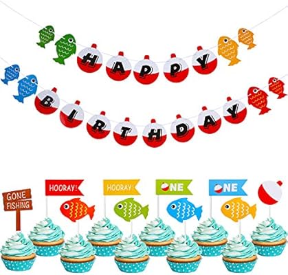 Fishing Happy Birthday Banner Fishing Party And 30 Pieces Birthday