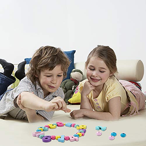TOHIBEE Wooden Preschool Large Lacing Beads for Kids Fine Motor Skills Montessori Toys Digital