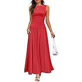 ZESICA Women's Summer Sleeveless Maxi Dress 2026 Casual Crewneck Pleated Flowy Long Dress with Pockets