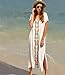 Jeasona Women's V-Neck Embroidered Maxi Long Beach Dress Swimsuit Cover Up White One Size
