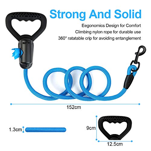 5FT Strong Dog Leash with Heavy Duty Padded Comfortable Handle Built-in Dog Waste Dispenser and Bags for Walking Training Hiking Outdoors (5FT, Black)