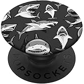 Shark PopSockets Grip, shark pattern on grey black and white PopSockets Adhesive PopGrip