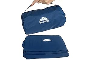 BlueHills Ultra Compact Travel Blanket Pillow in Portable Bag Case with Hand Luggage Belt & Backpack Clip Premium Cozy Soft Compact Pack Large Blanket for Airplane Flight Layover - Navy Blue C001