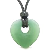 BestAmulets Amulet Lucky Heart Donut Shaped Charm Green Quartz Gemstone Pendant Spiritual and Healing Powers Necklace
