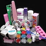 21 in 1 Pro Nail Art Decorations Uv Gel Kit Brush Buffer Tool Nail Tips Glue Colorful Acrylic Powder Glitter 4 way Buffer Block Sanding Files Set Tools #189