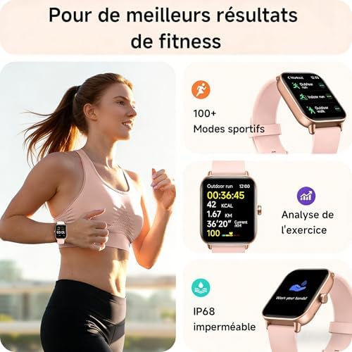 Montre Connectée Femme avec Appel Bluetooth,1,85" Smartwatch avec Whatsapp,Moniteur de Fréquence Cardiaque Sommeil,Montre de Sport 120+ Modes Podomètre Fitness Tracker,Montres pour Samsung/Android/iOS