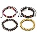 COOLSTEELANDBEYOND Mix 4 Brown Wrap Bracelets Men Women, Wood Beads Ethnic Tribal Bracelets, Leather Cotton Wristbands
