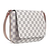 Women Checkered Crossbody Bag Stylish Shoulder Messenger Bags Designer Purse (White)