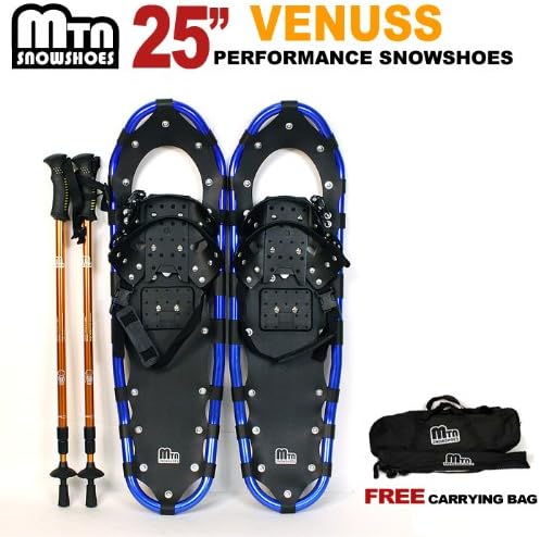New MTN 25" OP Blue Snowshoes with GOLD Nordic Walking Pole with Free Bag