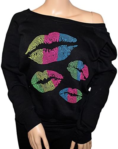 FanGarb Womens Rhinestone 80's Style Neon Kiss Sweatshirt Med