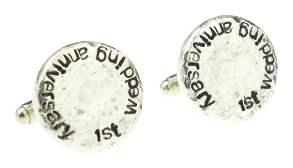 1st Wedding Anniversary Hammered Cuff-links for Husband, 1st Anniversary Gift Idea & Keepsake