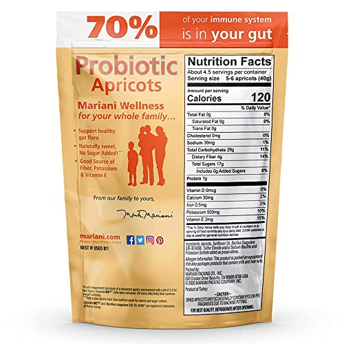 Mariani Probiotic Dried Apricots, Gluten Free, Vegan, No Preservatives
