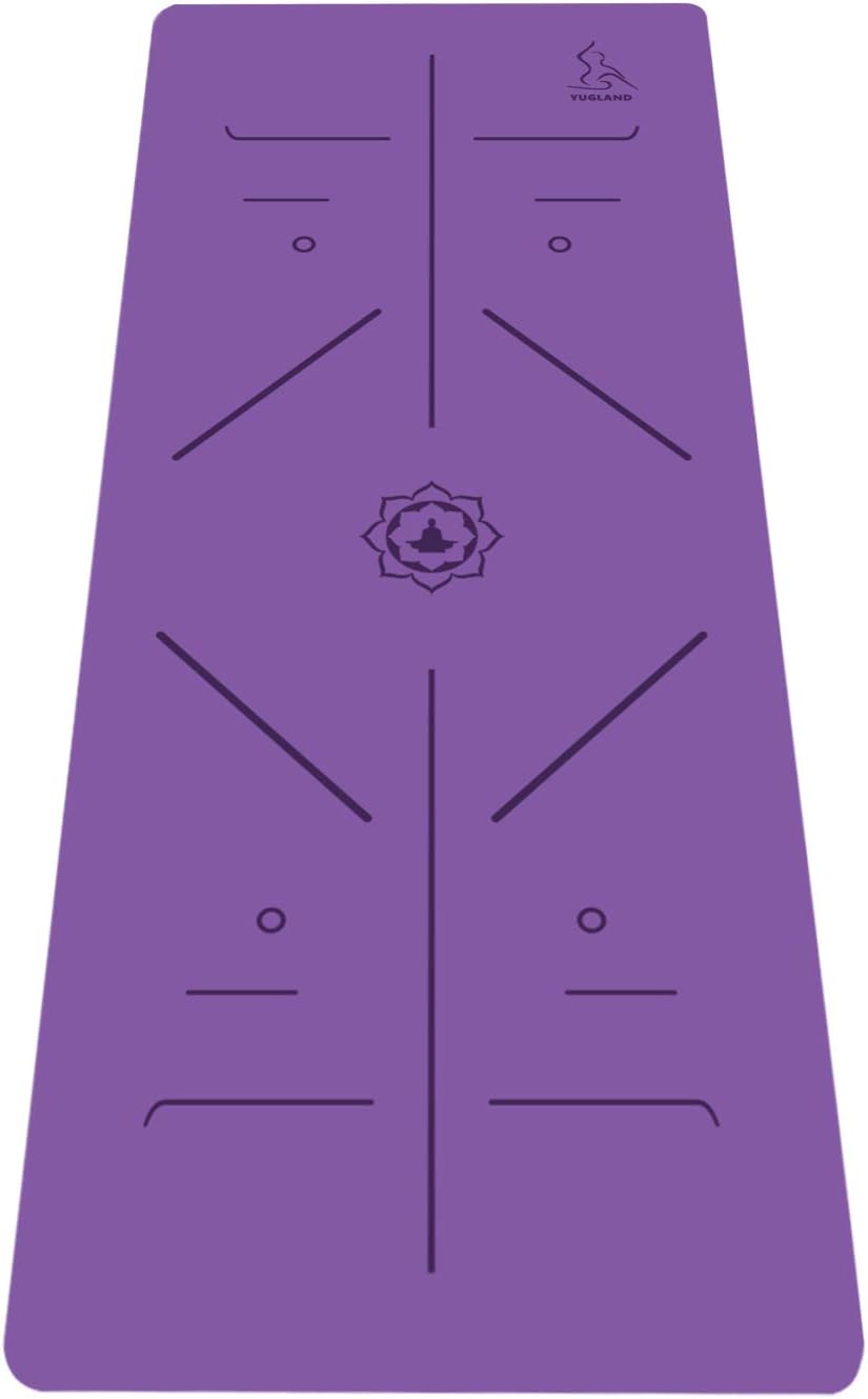 PU Yoga Mat- Nonslip Eco-friendly Natural Rubber Hot Yoga Exercise Mat with Alignment Lines, Free Carry Strap& Bag, 72x26.8In