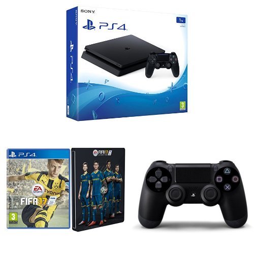 PlayStation 4 1 Tb D Chassis Slim + FIFA 17 Steelbook Esclusiva Amazon + Controller Dualshock 4 Jet Black aggiuntivo