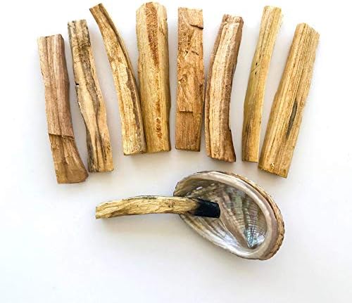 Palo Santo Smudge Kit Includes Mini Abalone Shell + Travel Bag Plus How to Guide Cleansing Your Home - High Resin, Hand-Cut, Perfect for Traveling, Meditating, Cleansing (9 Palo Santo Sticks)