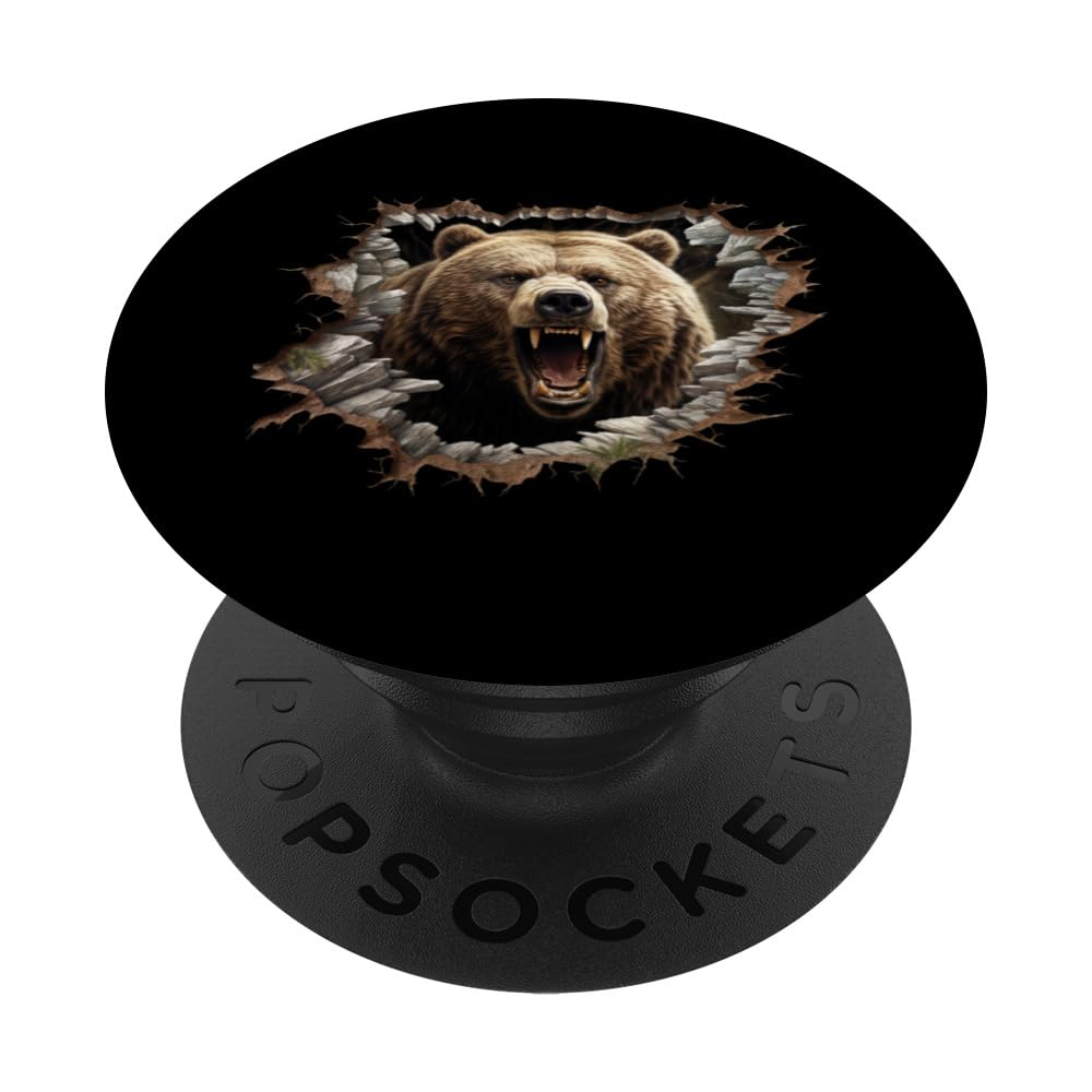 funny amazing bear breaking through rock wall PopSockets Swappable PopGrip