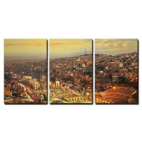 Night Lights of Amman Capital of Jordan x3 Panels