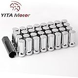 YITAMOTOR 32pcs Chrome XL Closed End Bulge Acorn Spline Lug Nuts - Cone Seat - 9/16-18 Hex For Ford F250 F350 Dodge Ram 2500 3500(32pcs + 1pcs Key)