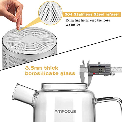 Glass Teapot with Infuser, Blooming and Loose Leaf Tea Pot Tea Maker Stainless Steel Infuser - Stovetop Safe