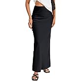 Vrtige Women's Elegant Satin Silky High Waist Zipper Flowy A Line Long Maxi Skirts Black X-Large