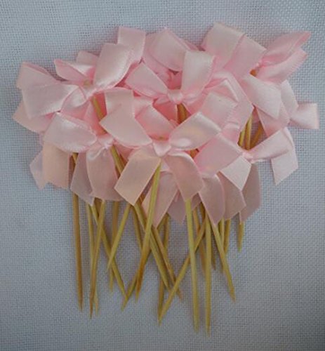 24 Pack Pink Ribbon Bow Party Wedding Cupcake Toppers Birthday Cake Toppers