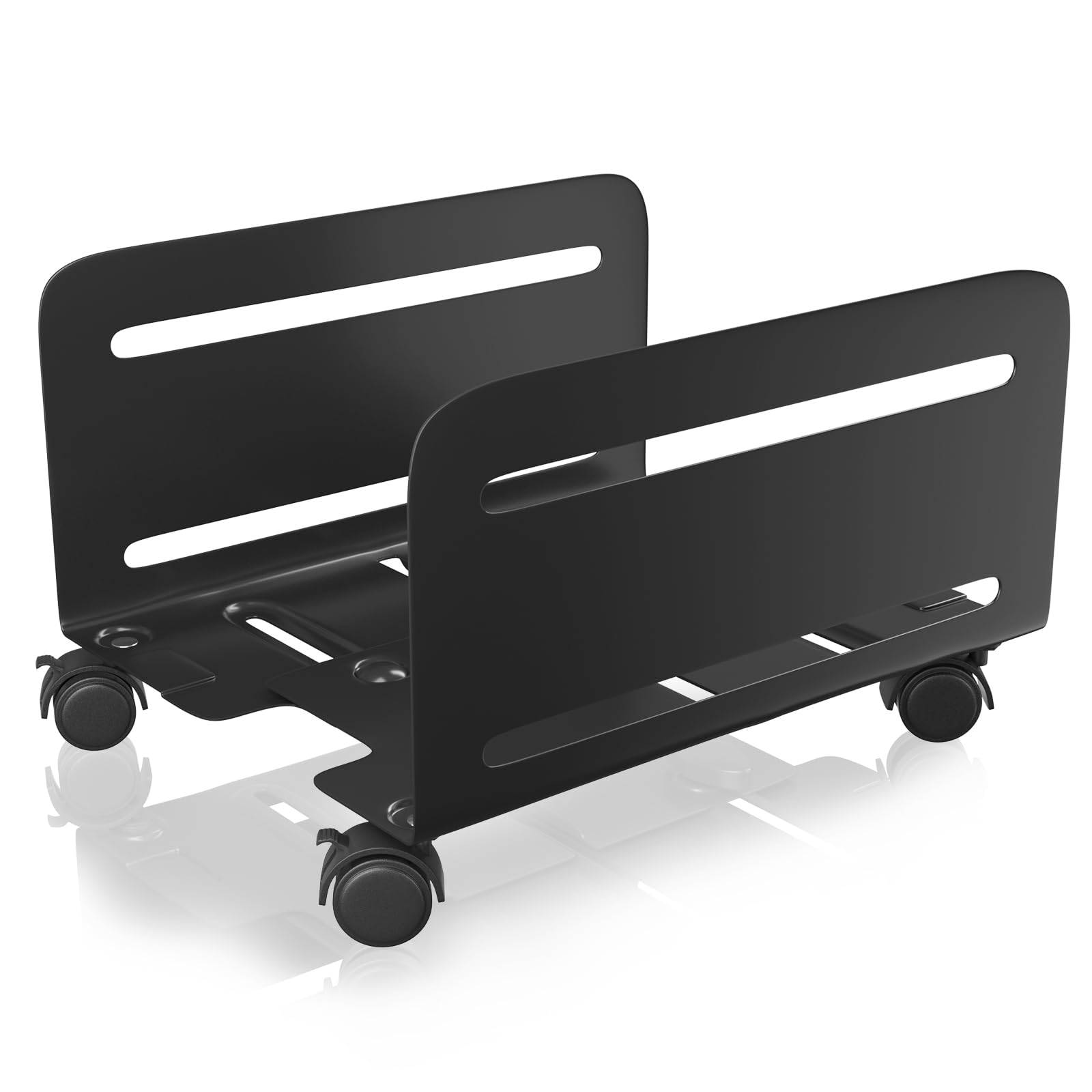 AGPTEK CPU Stand, Mobile Computer Tower Holder with 2 Locking Wheels and 2 Caster Wheels, CPU Steel Rolling Mount for Desktop Tower, Width Adjustable (Black)