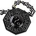 SCOO Jewelry Natural Black Obsidian Round Tai Chi Gossip Pendant Extend Bead Necklace
