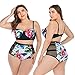 Leadmall Women’s High Waist Bikini Set – Ladies Plus Size Padded Push Up Swimsuit Mesh Patchwork Bathing Suit – Two Piece Flora Print Beachwearthumb 1