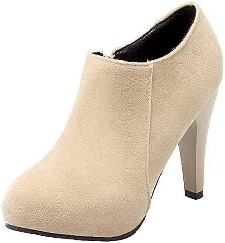Summerwhisper Women's Dressy Faux Suede Round Toe Hidden Platform Side Zipper High Heel OL Ankle Booties