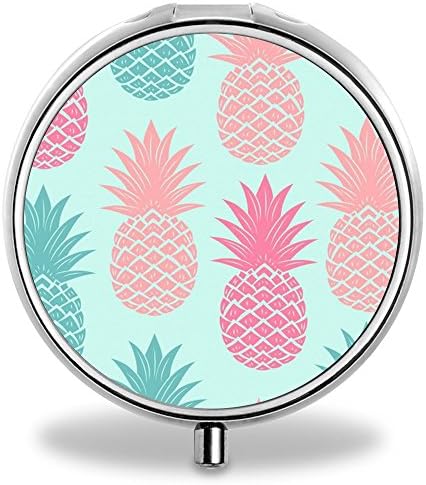 ONSPACE Portable 3 Slots Medicine Box, Round Compartment Unique Design Silver Metal Pill Box for Pocket/Purse/Travel Medicine Case, Small Vitamin Box-Pineapple