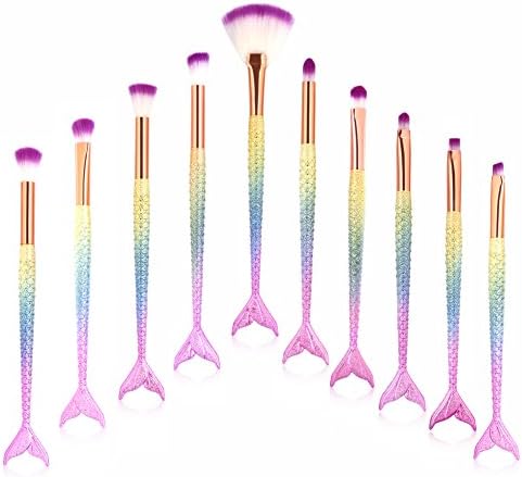 Mermaid Eye Makeup Brushes 10pcs Eyeshadow Eyeliner Lip Eyebrow Blending Professional Eye Brush Set Silky Soft Cosmetic Tools (Multicolor Gradient)