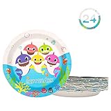 24 Baby Cute Shark Birthday 9 Inch Party Plates, Cake Paper Dessert Set, Doo Doo Decorations Supplies