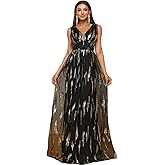 Giffniseti Women's 2024 Formal Dresses Sequin Mesh A-Line V-Neck Maxi Dress Evening Gown