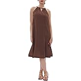 Amazhiyu Women's 100% Linen Sleevelesss Halter Splits Summer Midi Dresses Pockets