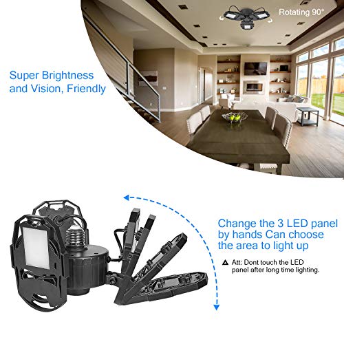 2 Pack 80W LED Garage Lights, Deformable Garage Light with 3 Adjustable Wings, 8000LM, E26 LED Shop Light, Barn Light, High Bay Light, Ceiling Lighting Fixture for Warehouse (No Motion Detection)