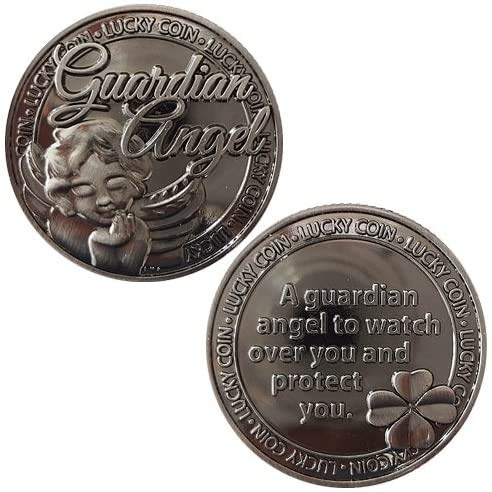 QUEAMBLER Lucky Coin Guardian Angel Good Luck Sentimental Good Luck Coins Engraved Message Keepsake Gift Set Charm