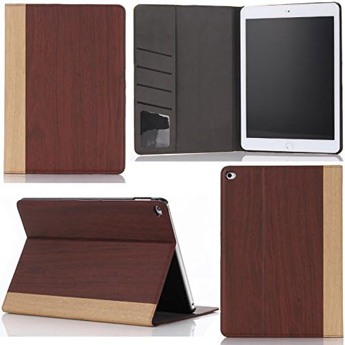 ipad Air 2 Case Business Case for Ipad Air 2 Durable Stand Book Type Full Protect Wood Grain Painted Leather Cover Case for Ipad 6,for ipad Air 2 Case (Red)