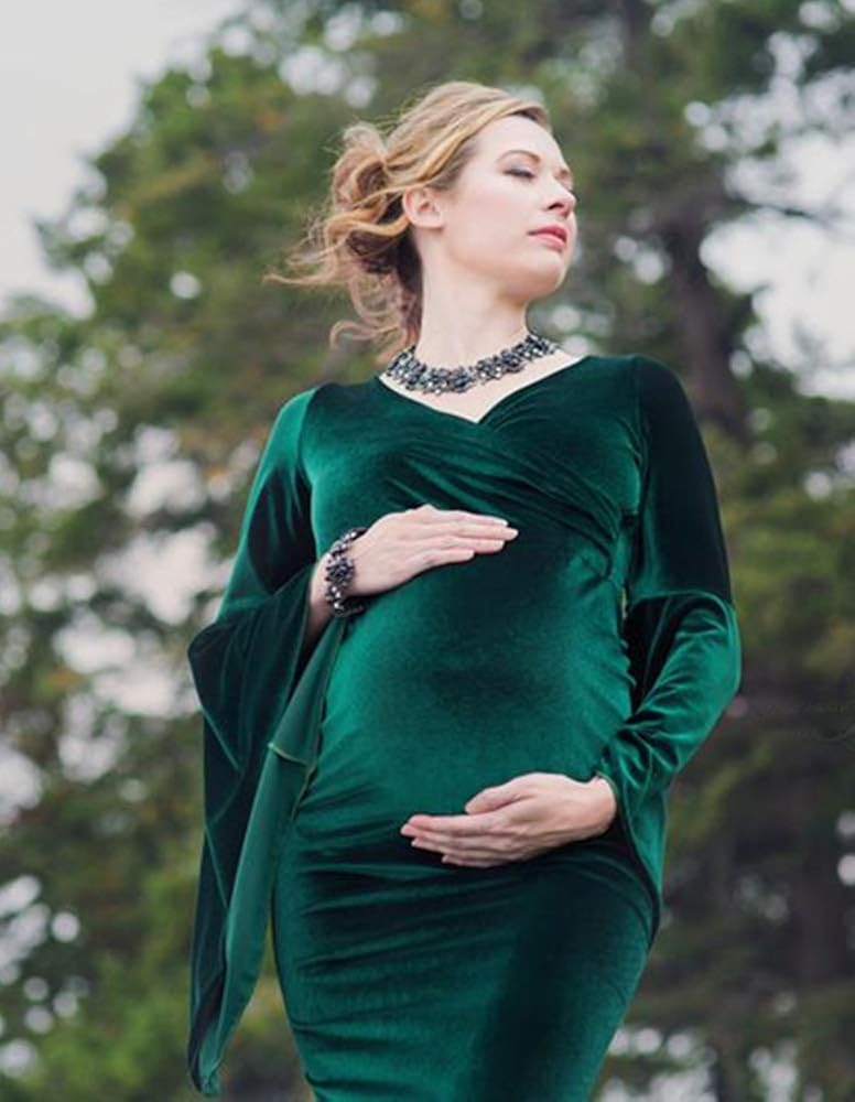 Promworld Women's Mermaid Long Sleeve Velvet Maternity Dresses for Baby Shower Photography at  Women’s Clothing store