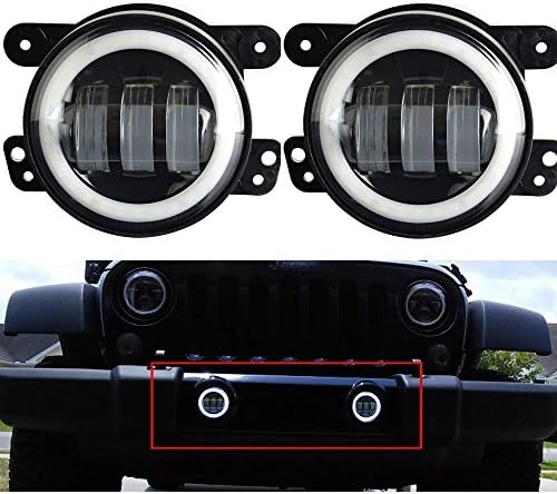 4 Inch 60W CREE DOT LED Fog Light Halo Ring Angel Eyes for Jeep Wrangler 97-16 JK TJ LJ Dodge Chrysler Cherokee (1 Pair) DJ02