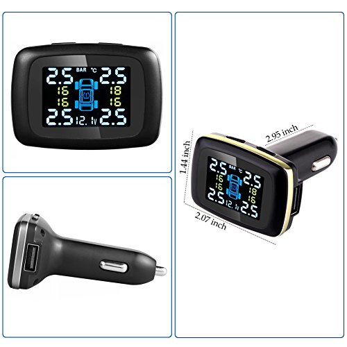 Meirun Diy TPMS,Cigarette Lighter Wireless LCD Display Digital Tire Pressure Monitoring System,Tpms System with 4 Internal Sensors for Home Motor