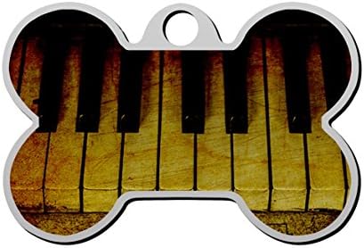 Pet ID Dog Tag Vintage Piana Keys Personalized Custom Pet Tag with Pets Name &amp; Contact Number - Engraved Front &amp; Back