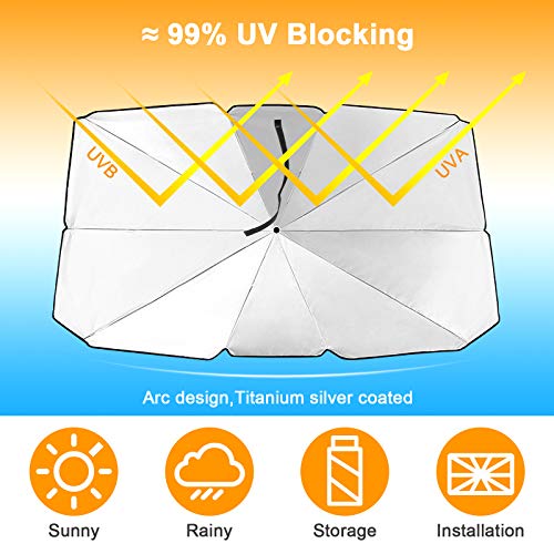 Car Windshield Sun Shade, Foldable Reflector Umbrella, Blocks UV Rays
