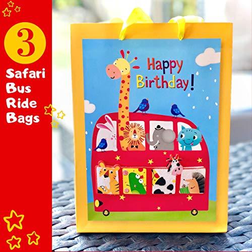 Pure Ponta Safari Party Goodie Bags | 12 Pack of Animal Treat Bags for Kids Jungle Zoo Circus Themed Birthday | 12 Gift Bags with 4 Unique 3D Designs - Thumbnail 3