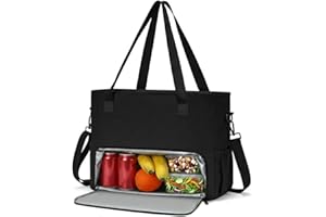 Lunch Bag for Women, Tote Bag with Insulated Lunch Compartment, Non-Leather Water-Resistant Polyester Laptop Bag, Large Capac